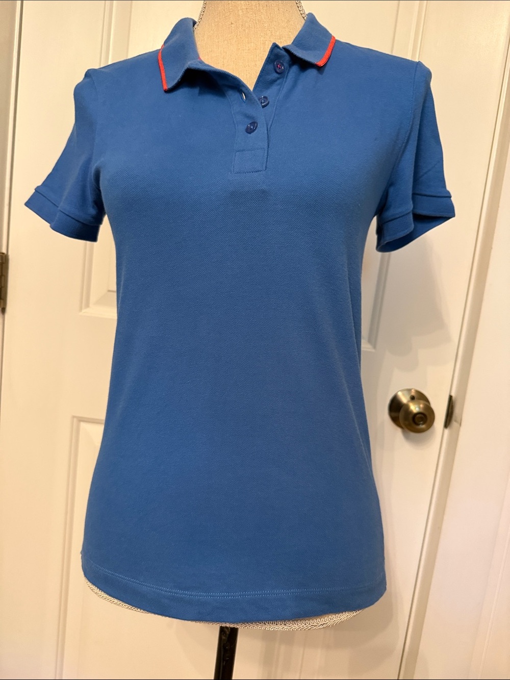KATE SPADE TOP POLO SHIRT BLUE SHORT SLEEVE TEE PINK ACCENT Size S